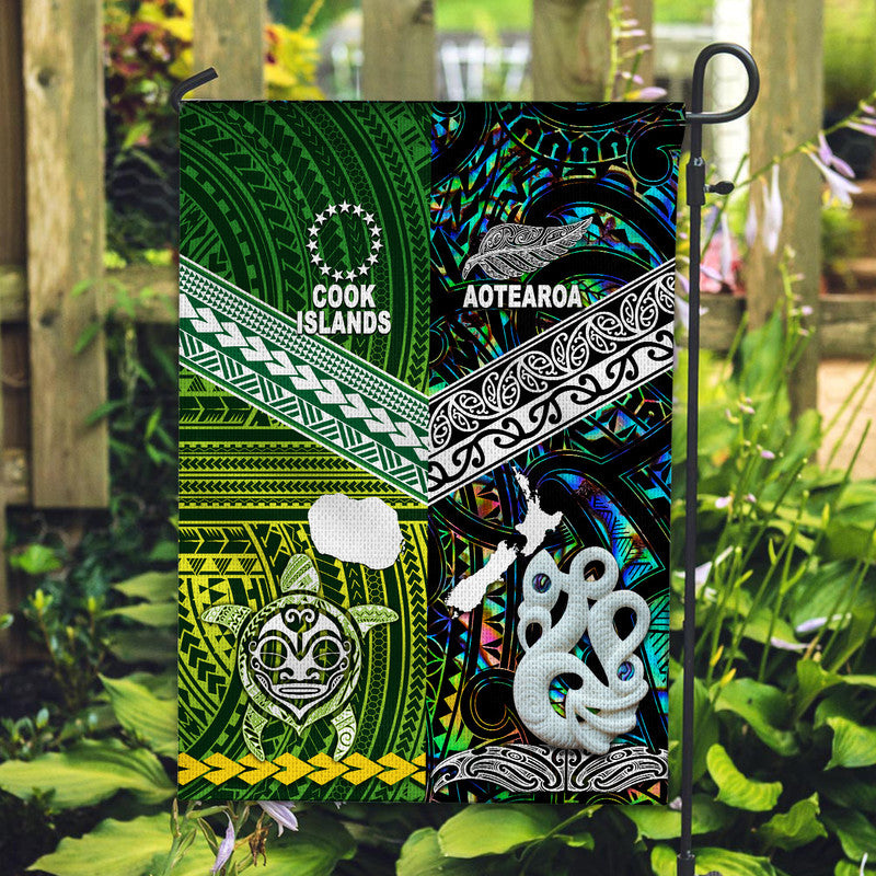New Zealand And Cook Islands Flag Together - Paua Shell LT8 House Flag - Polynesian Pride