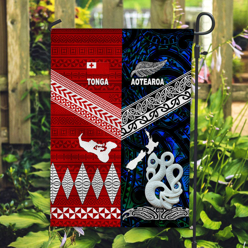 New Zealand And Tonga Flag Together - Blue LT8 House Flag - Polynesian Pride