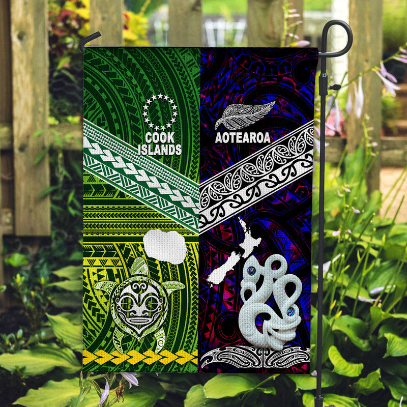 New Zealand And Cook Islands Flag Together - Purple LT8 House Flag - Polynesian Pride