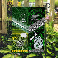 New Zealand And Cook Islands Flag Together - Green LT8 House Flag - Polynesian Pride