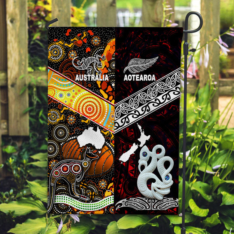 New Zealand Maori Aotearoa And Australia Aboriginal Flag Together - Red LT8 House Flag - Polynesian Pride