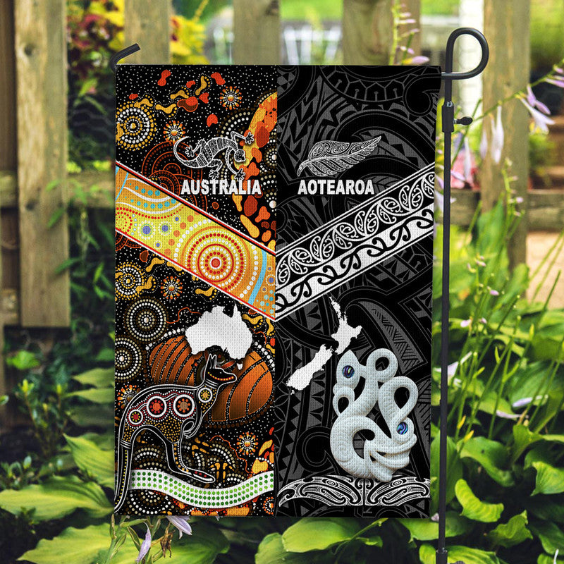 New Zealand Maori Aotearoa And Australia Aboriginal Flag Together - Black LT8 House Flag - Polynesian Pride