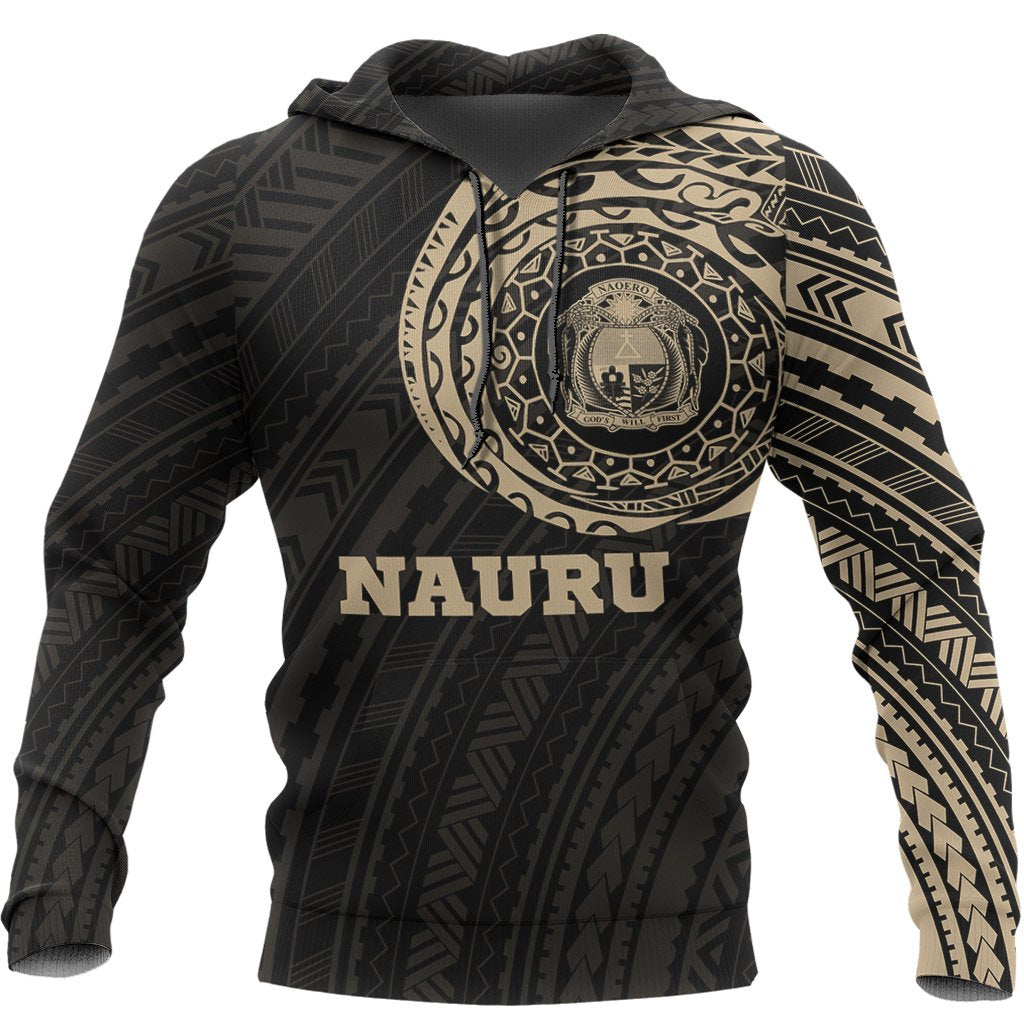 Nauru Micronesia Hoodie Nauru Micronesia Coat of Arms Polynesian Tattoo Style Unisex Black & GOLD - Polynesian Pride