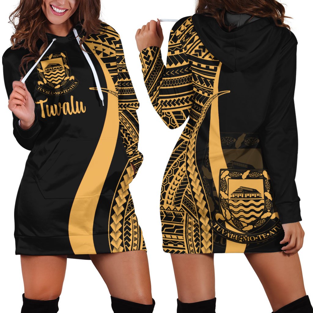 Tuvalu Women's Hoodie Dress - Gold Polynesian Tentacle Tribal Pattern Gold - Polynesian Pride