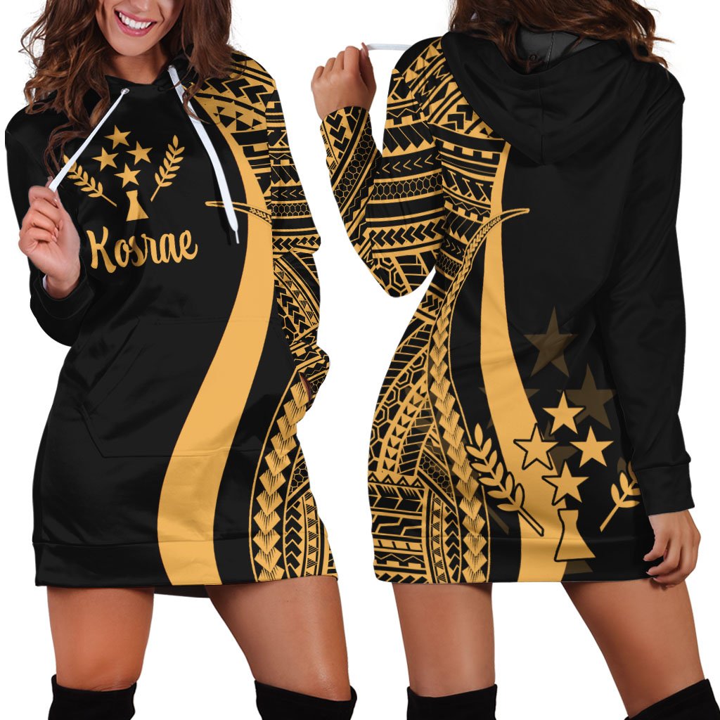 Kosrae Women's Hoodie Dress - Gold Polynesian Tentacle Tribal Pattern Gold - Polynesian Pride