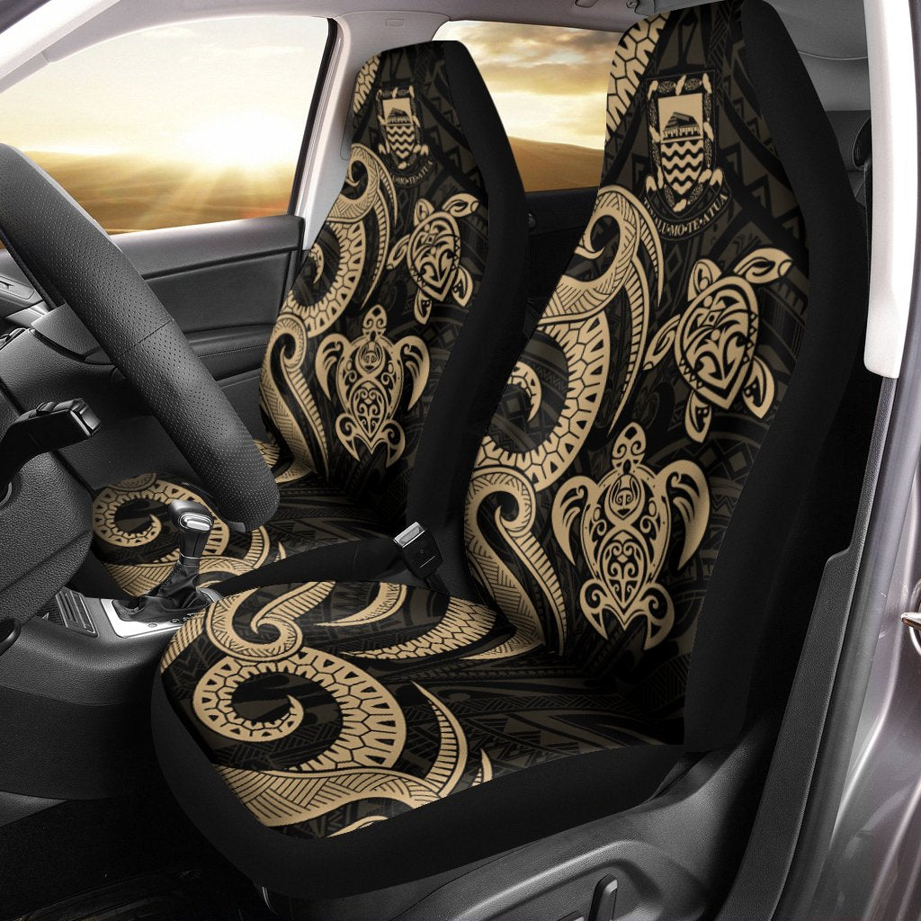 Tuvalu Car Seat Covers - Gold Tentacle Turtle Universal Fit Gold - Polynesian Pride