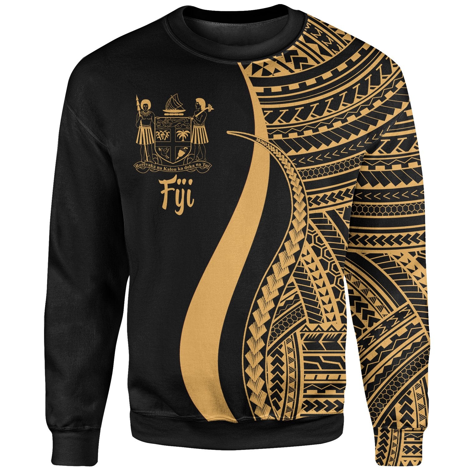 Fiji Sweatshirt - Gold Polynesian Tentacle Tribal Pattern Crest Unisex Gold - Polynesian Pride