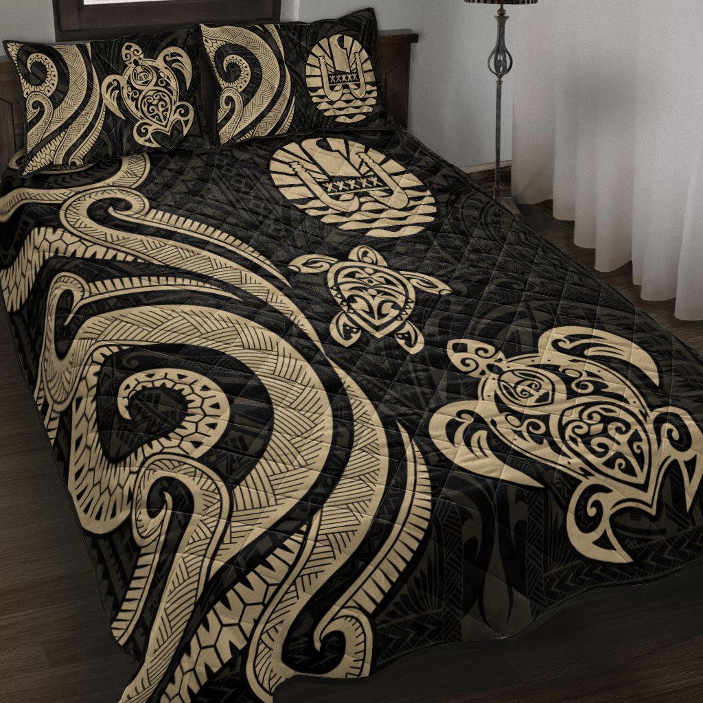 Tahiti Quilt Bed Set - Gold Tentacle Turtle Gold - Polynesian Pride