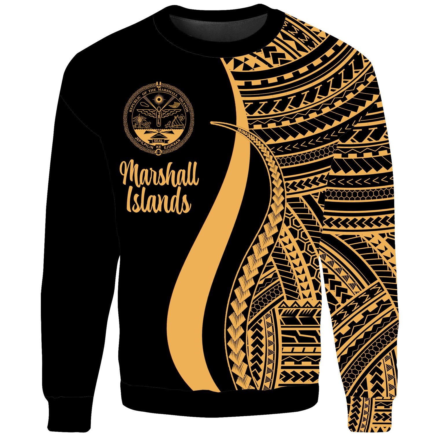 Marshall Islands Sweatshirt - Gold Polynesian Tentacle Tribal Pattern Crest Unisex Gold - Polynesian Pride