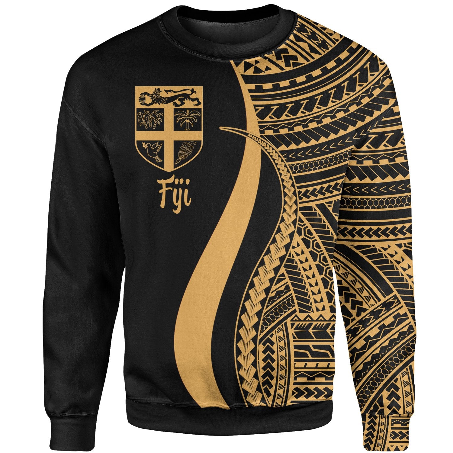 Fiji Sweatshirt - Gold Polynesian Tentacle Tribal Pattern Unisex Gold - Polynesian Pride