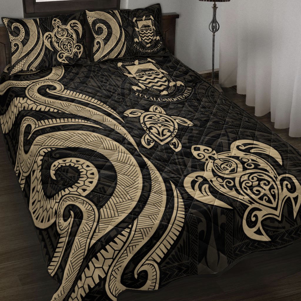 Tuvalu Quilt Bed Set - Gold Tentacle Turtle Gold - Polynesian Pride