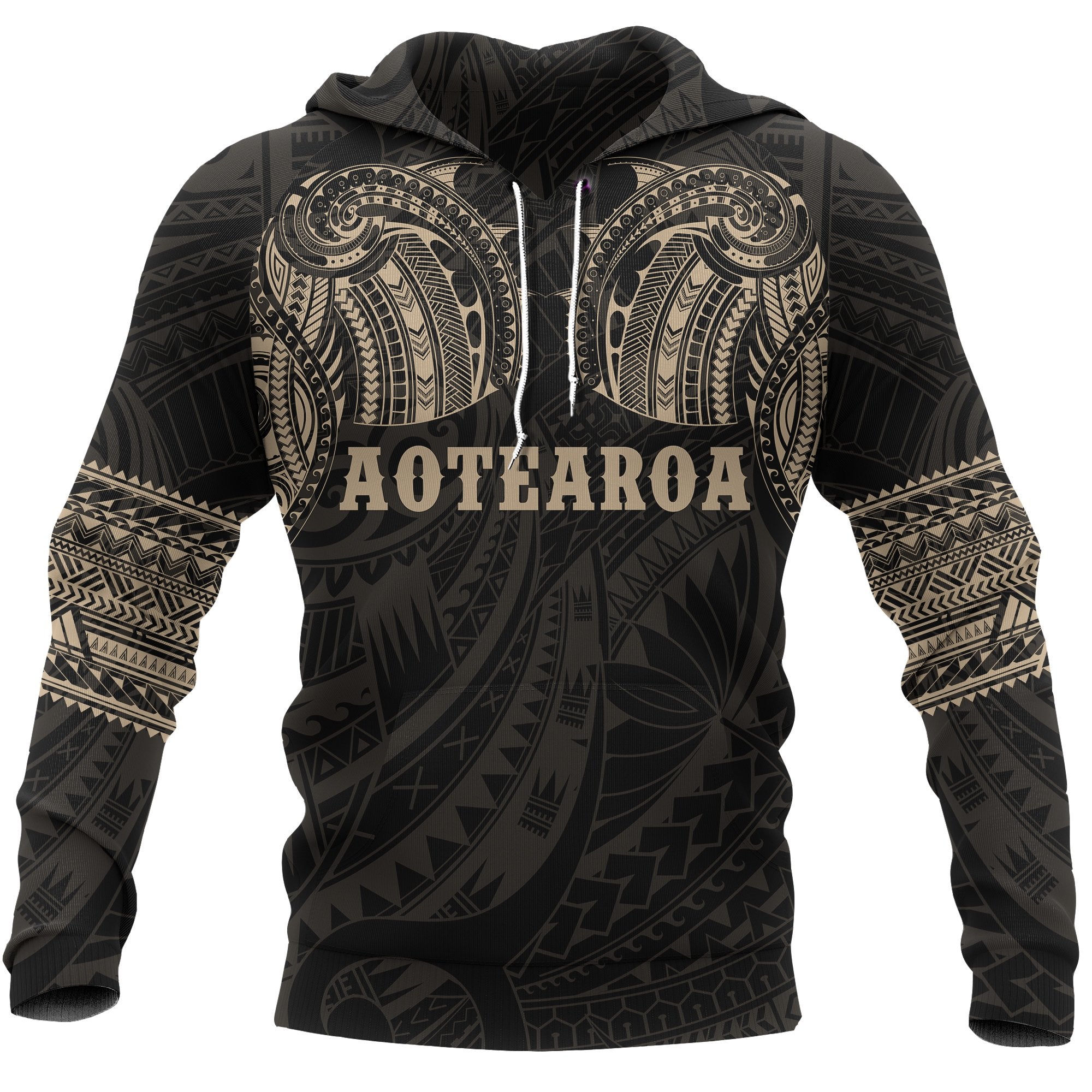 Maori Golden Hoodie, New Zealand Tattoo All Over Print Hoodie Unisex Gold - Polynesian Pride