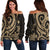 Marshall Islands Women's Off Shoulder Sweater - Gold Tentacle Turtle Gold - Polynesian Pride