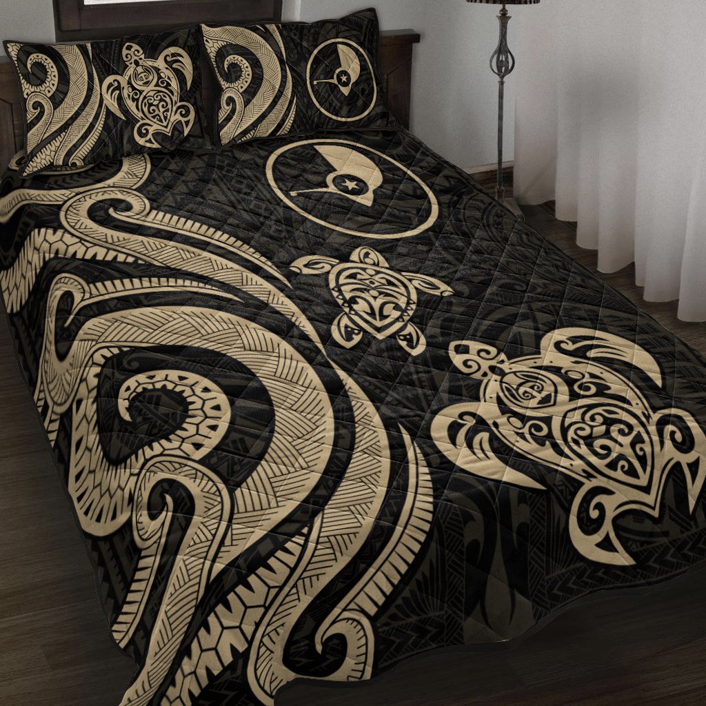 Yap Quilt Bed Set - Gold Tentacle Turtle Gold - Polynesian Pride