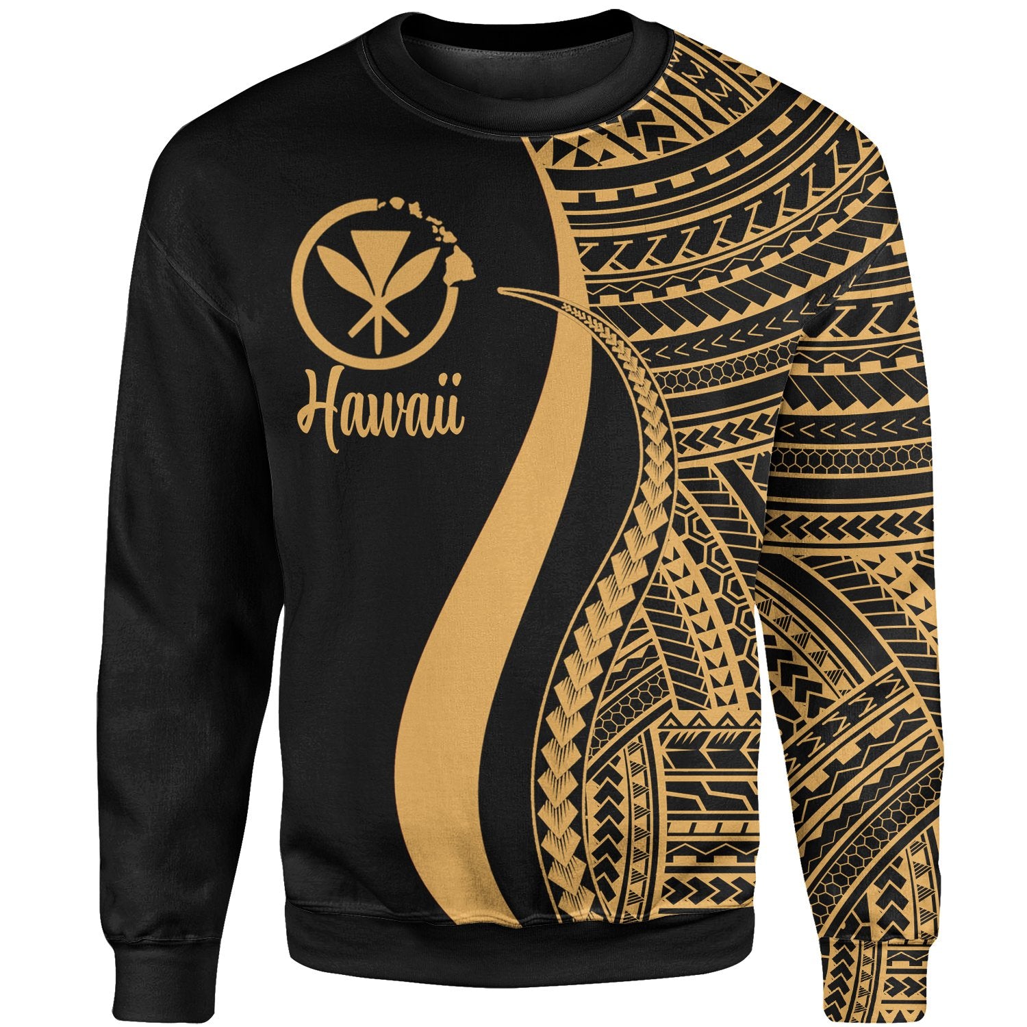 Hawaii Sweatshirt - Gold Polynesian Tentacle Tribal Pattern Unisex Gold - Polynesian Pride