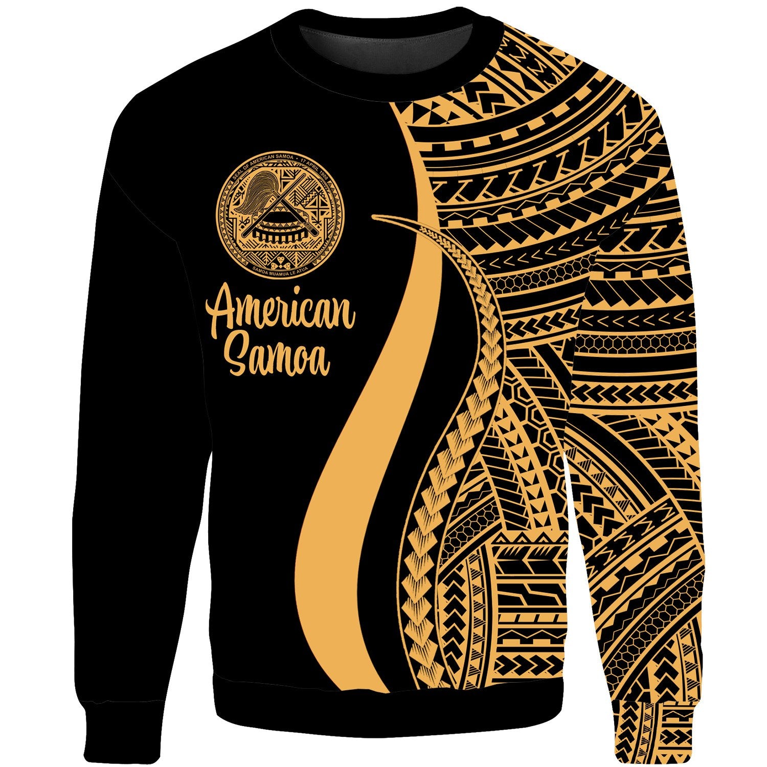 American Samoa Sweatshirt - Gold Polynesian Tentacle Tribal Pattern Unisex Gold - Polynesian Pride