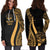 Marshall Islands Women's Hoodie Dress - Gold Polynesian Tentacle Tribal Pattern Crest - Polynesian Pride