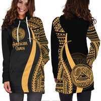 American Samoa Women's Hoodie Dress - Gold Polynesian Tentacle Tribal Pattern - Polynesian Pride
