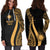 Marshall Islands Women's Hoodie Dress - Gold Polynesian Tentacle Tribal Pattern - Polynesian Pride