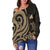 Tokelau Women's Off Shoulder Sweater - Gold Tentacle Turtle - Polynesian Pride