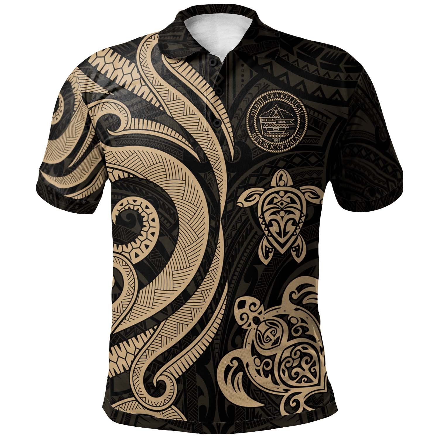Palau Polo Shirt Gold Tentacle Turtle Unisex Gold - Polynesian Pride