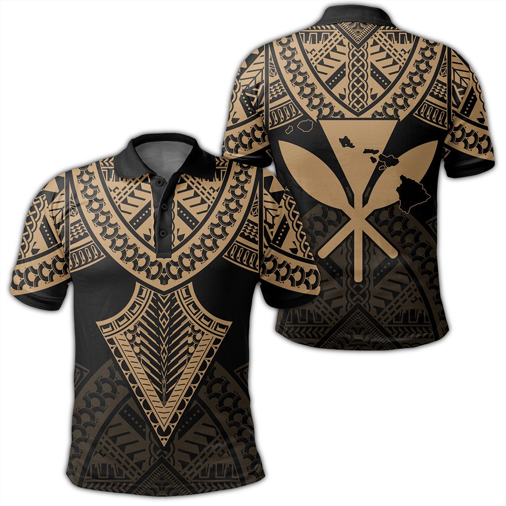 Hawaii Polynesian Limited Polo Shirt Tab Style Gold Unisex Black - Polynesian Pride