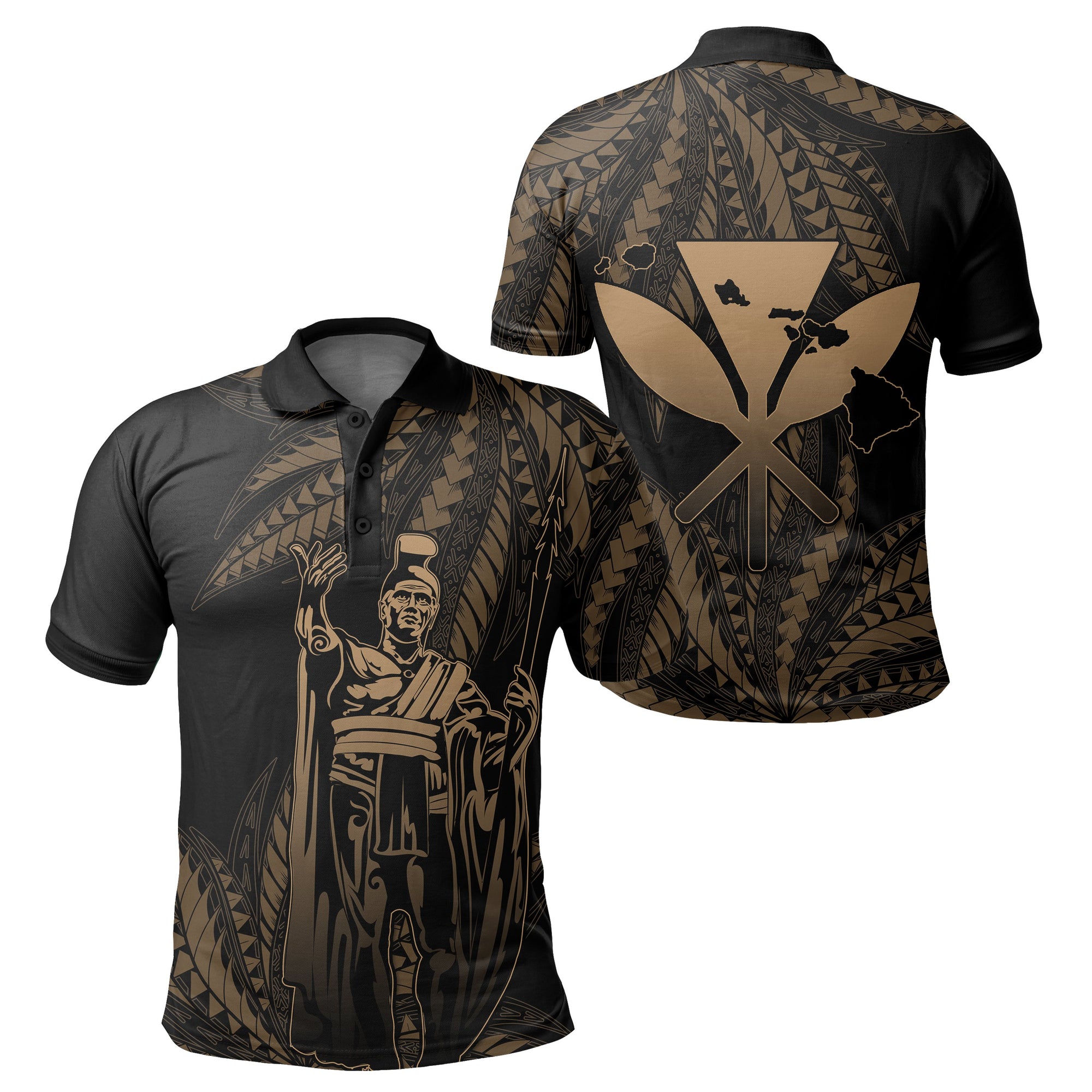 Hawaii King Polynesian Polo Shirt Durk Style Gold Unisex Black - Polynesian Pride