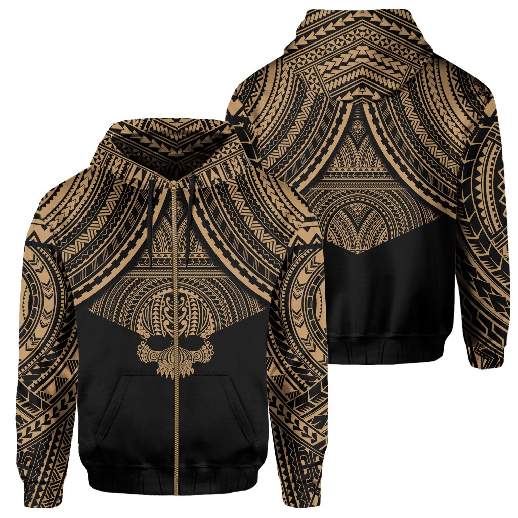 Polynesian Skull Hawaii Zip Hoodie Gold Circle Style Unisex Gold - Polynesian Pride