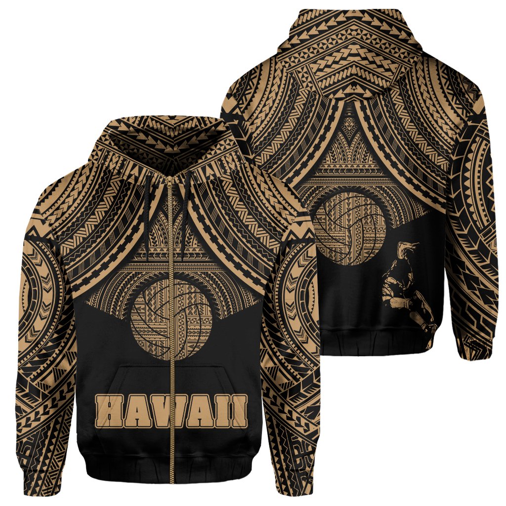 Polynesian Volleyball Hawaii Zip Hoodie Gold Unisex Gold - Polynesian Pride