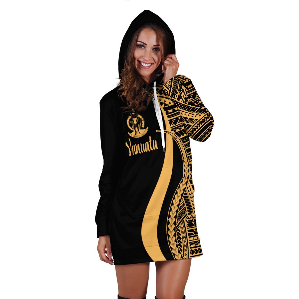 Vanuatu Women's Hoodie Dress - Gold Polynesian Tentacle Tribal Pattern - Polynesian Pride