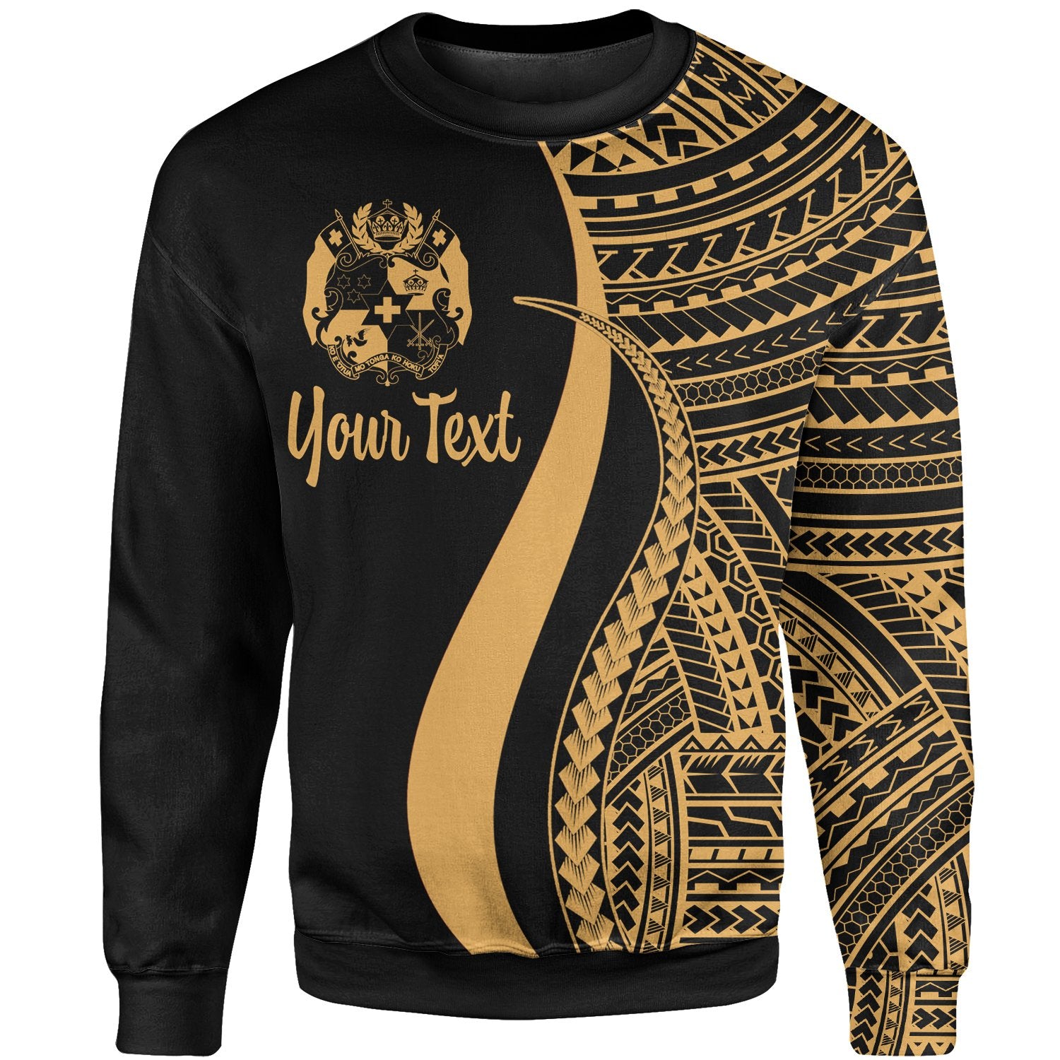 Tonga Custom Personalised Sweatshirt - Gold Polynesian Tentacle Tribal Pattern Unisex Gold - Polynesian Pride