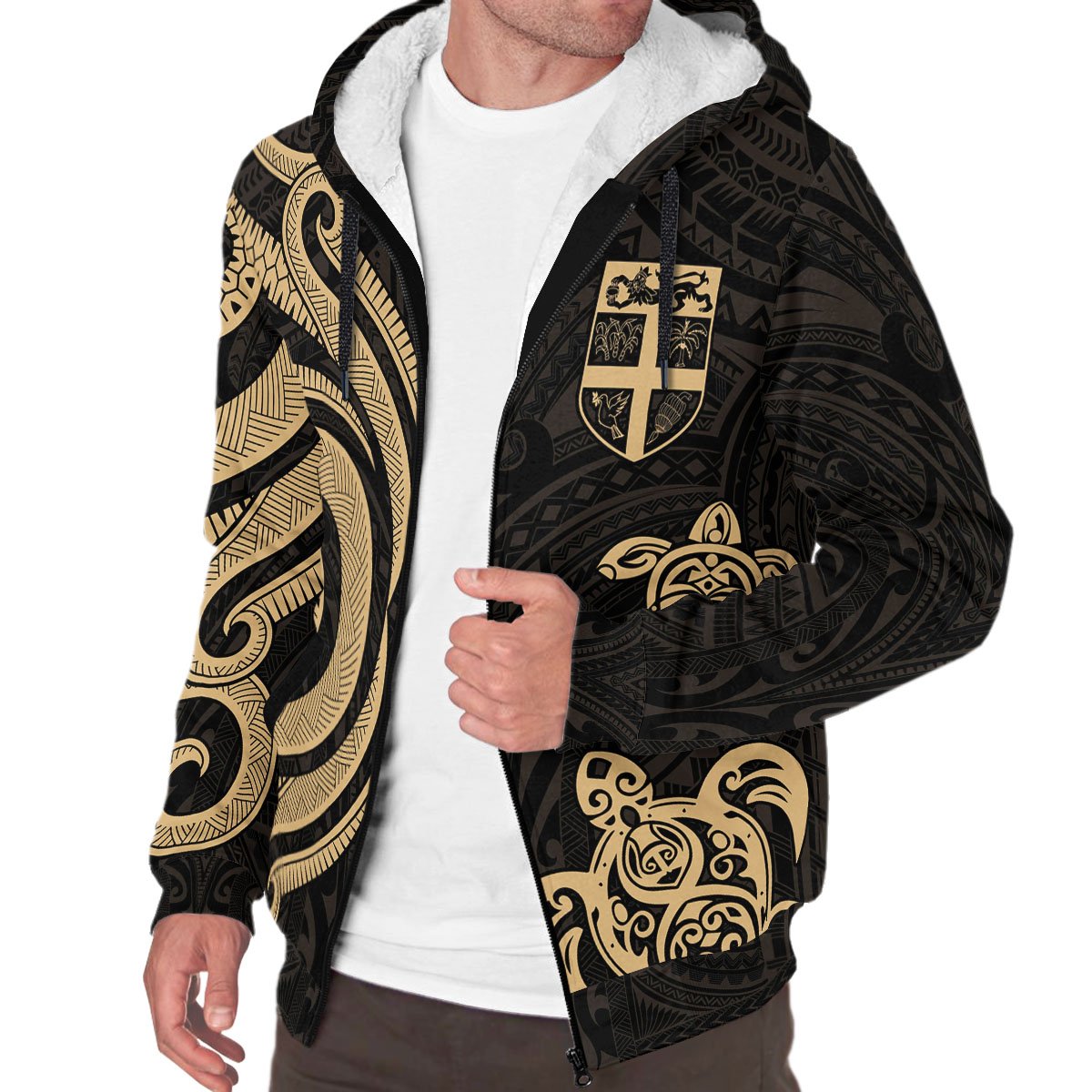 Fiji Sherpa Hoodie - Gold Tentacle Turtle - Polynesian Pride