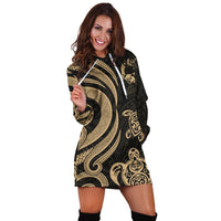 Tonga Women Hoodie Dress - Gold Tentacle Turtle - Polynesian Pride