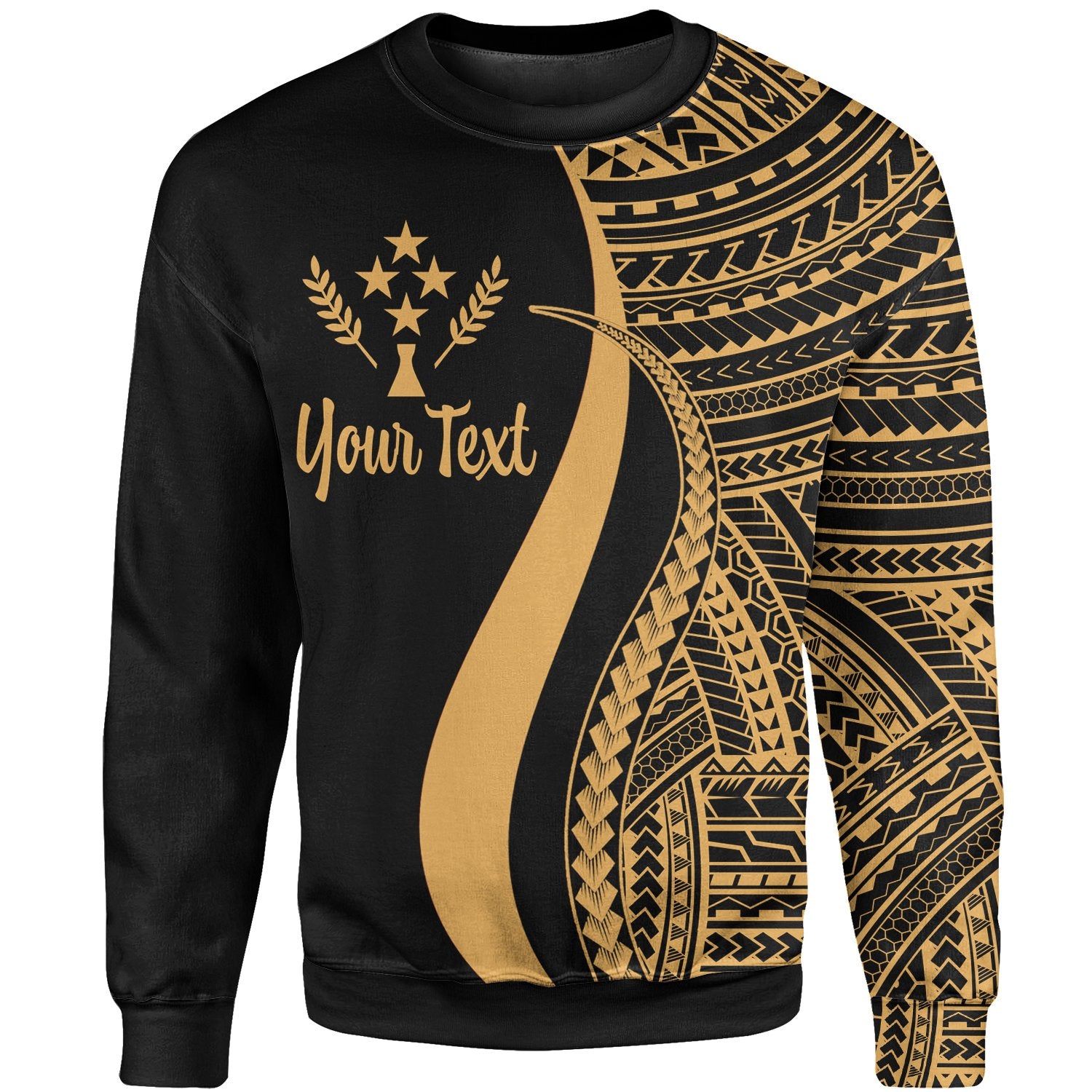 Kosrae Custom Personalised Sweatshirt - Gold Polynesian Tentacle Tribal Pattern Unisex Gold - Polynesian Pride