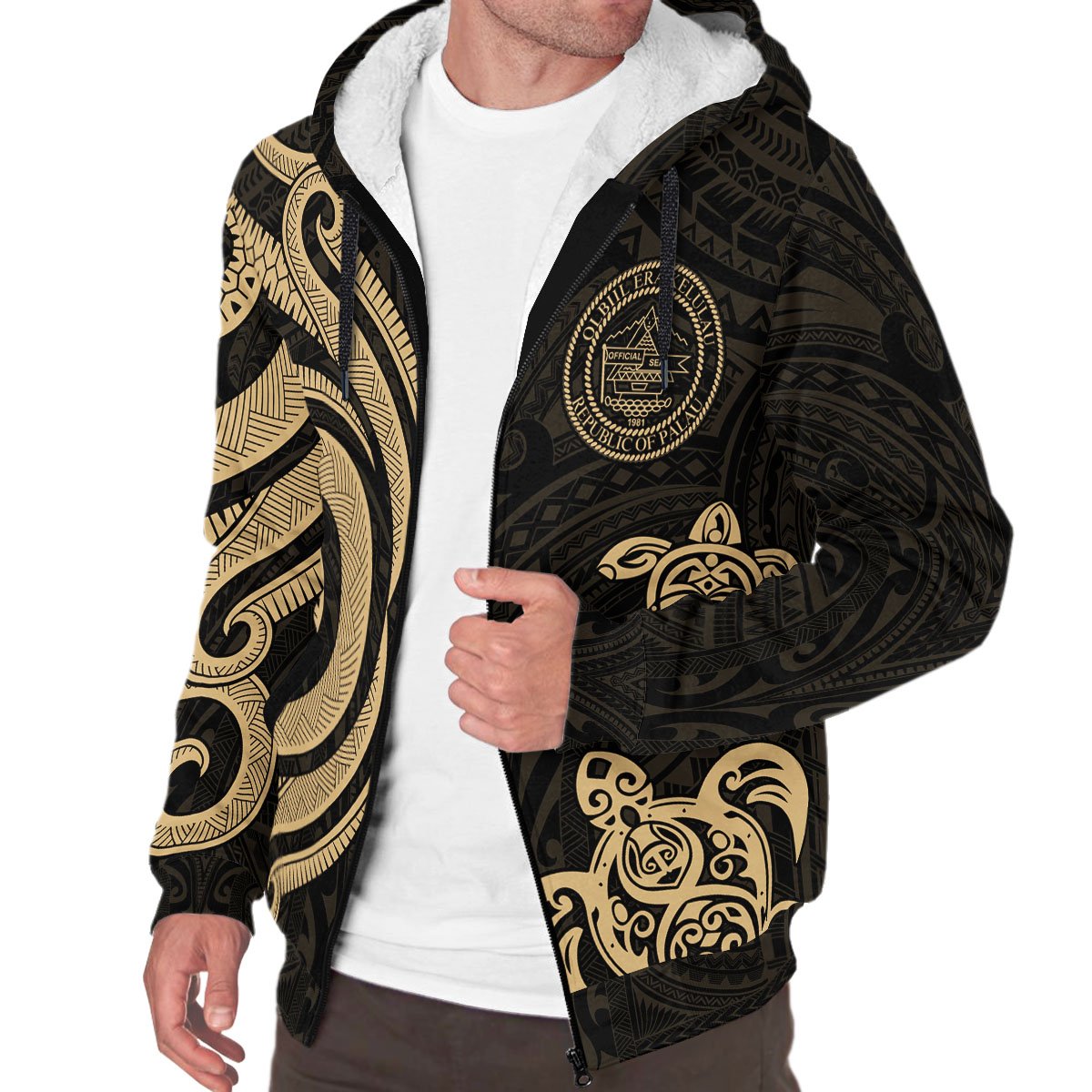 Palau Sherpa Hoodie - Gold Tentacle Turtle - Polynesian Pride