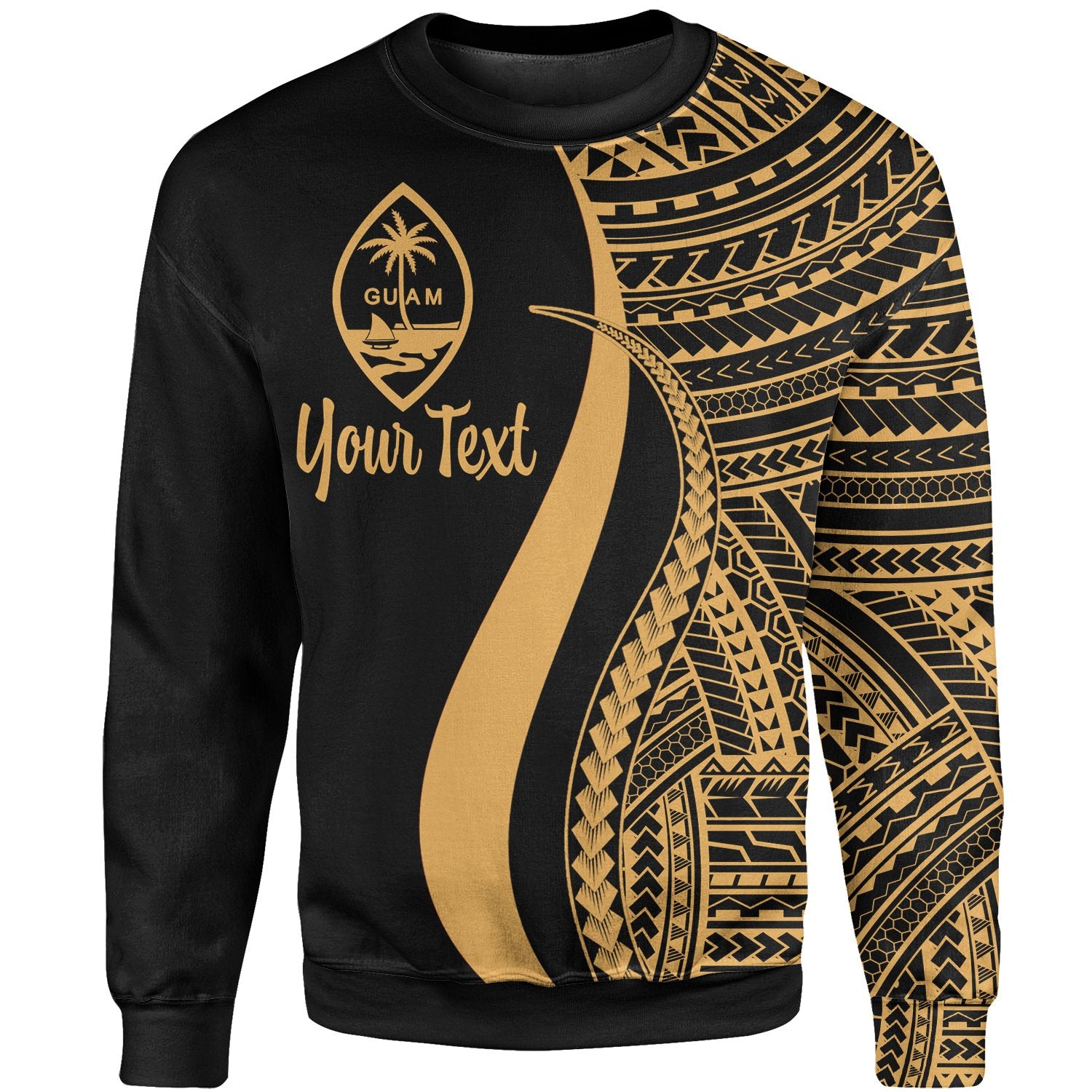 Guam Custom Personalised Sweatshirt - Gold Polynesian Tentacle Tribal Pattern Unisex Gold - Polynesian Pride