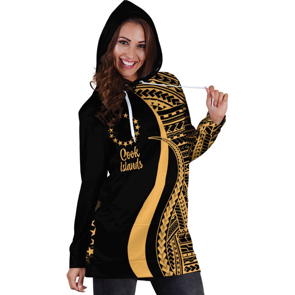 Cook Islands Women's Hoodie Dress - Gold Polynesian Tentacle Tribal Pattern - Polynesian Pride