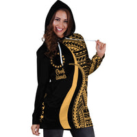 Cook Islands Women's Hoodie Dress - Gold Polynesian Tentacle Tribal Pattern - Polynesian Pride