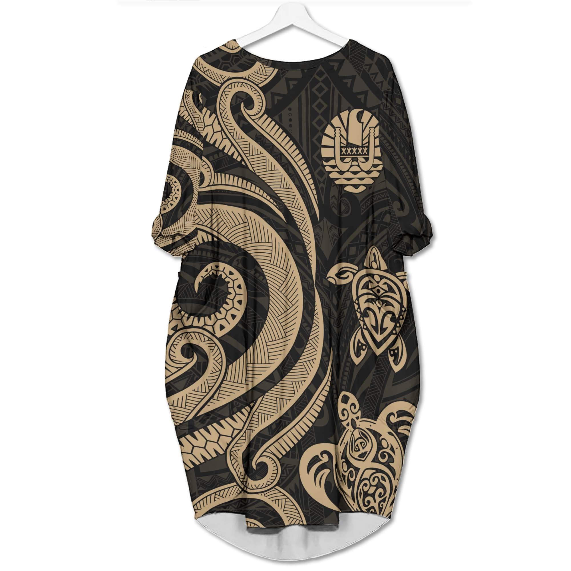 Tahiti Batwing Pocket Dress - Gold Tentacle Turtle Women Gold - Polynesian Pride