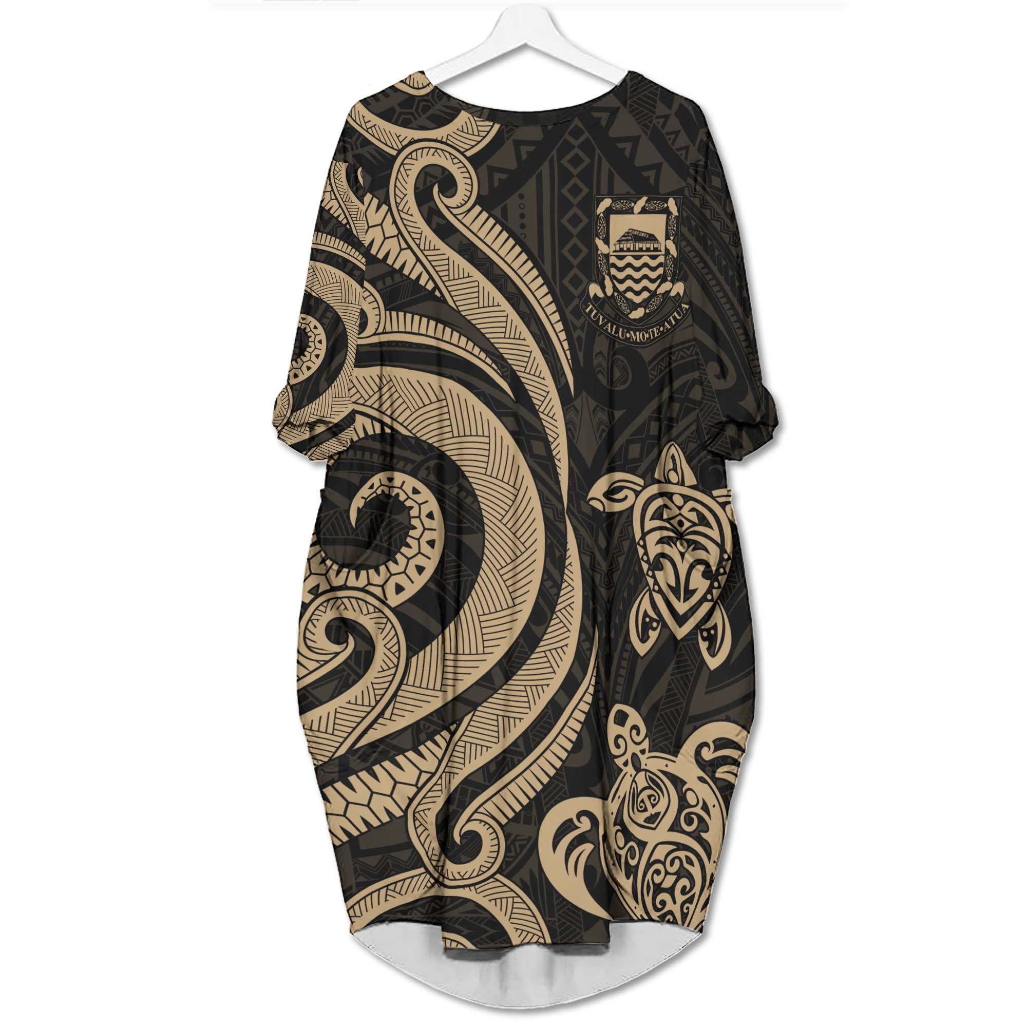 Tuvalu Batwing Pocket Dress - Gold Tentacle Turtle Women Gold - Polynesian Pride