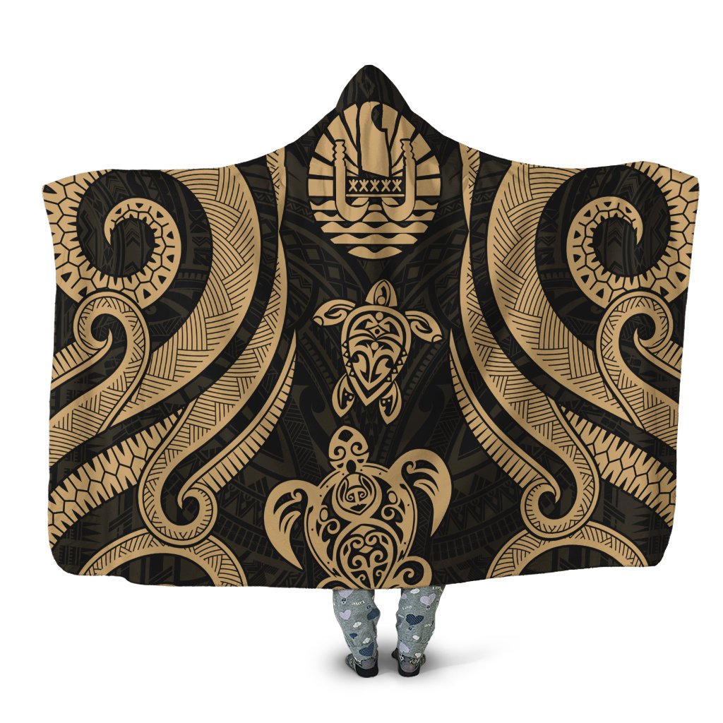 Tahiti Hooded Blanket - Gold Tentacle Turtle Hooded Blanket Gold - Polynesian Pride