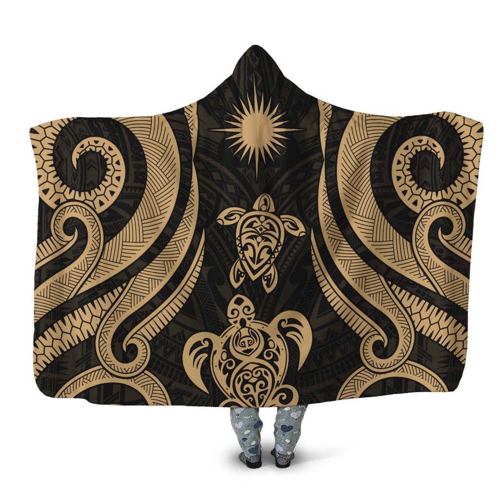 Marshall Islands Hooded Blanket - Gold Tentacle Turtle Hooded Blanket Gold - Polynesian Pride