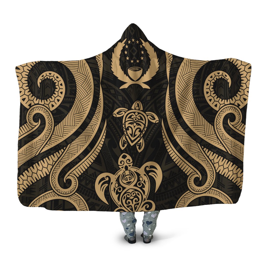 Pohnpei Hooded Blanket - Gold Tentacle Turtle Hooded Blanket Gold - Polynesian Pride