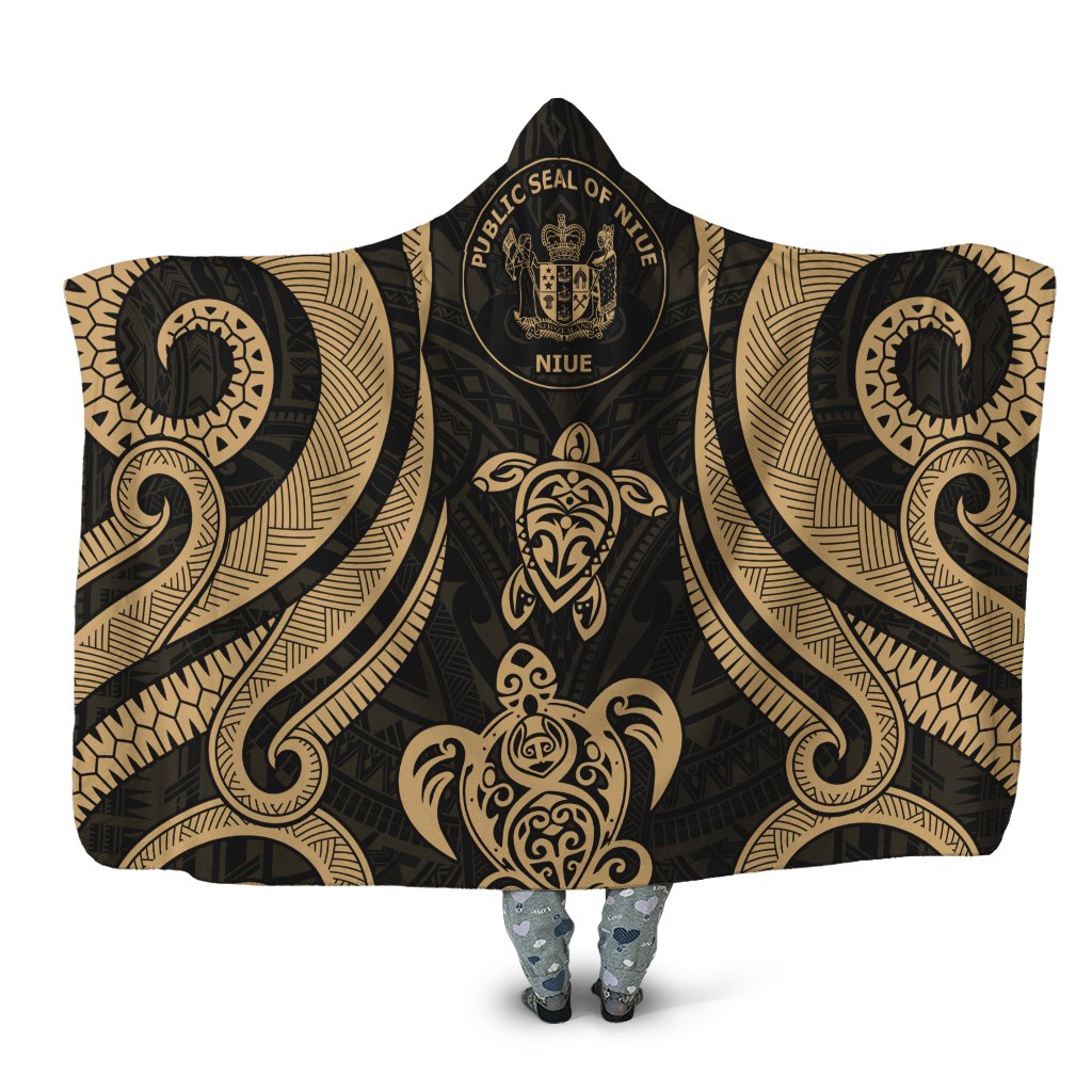 Niue Hooded Blanket - Gold Tentacle Turtle Hooded Blanket Gold - Polynesian Pride