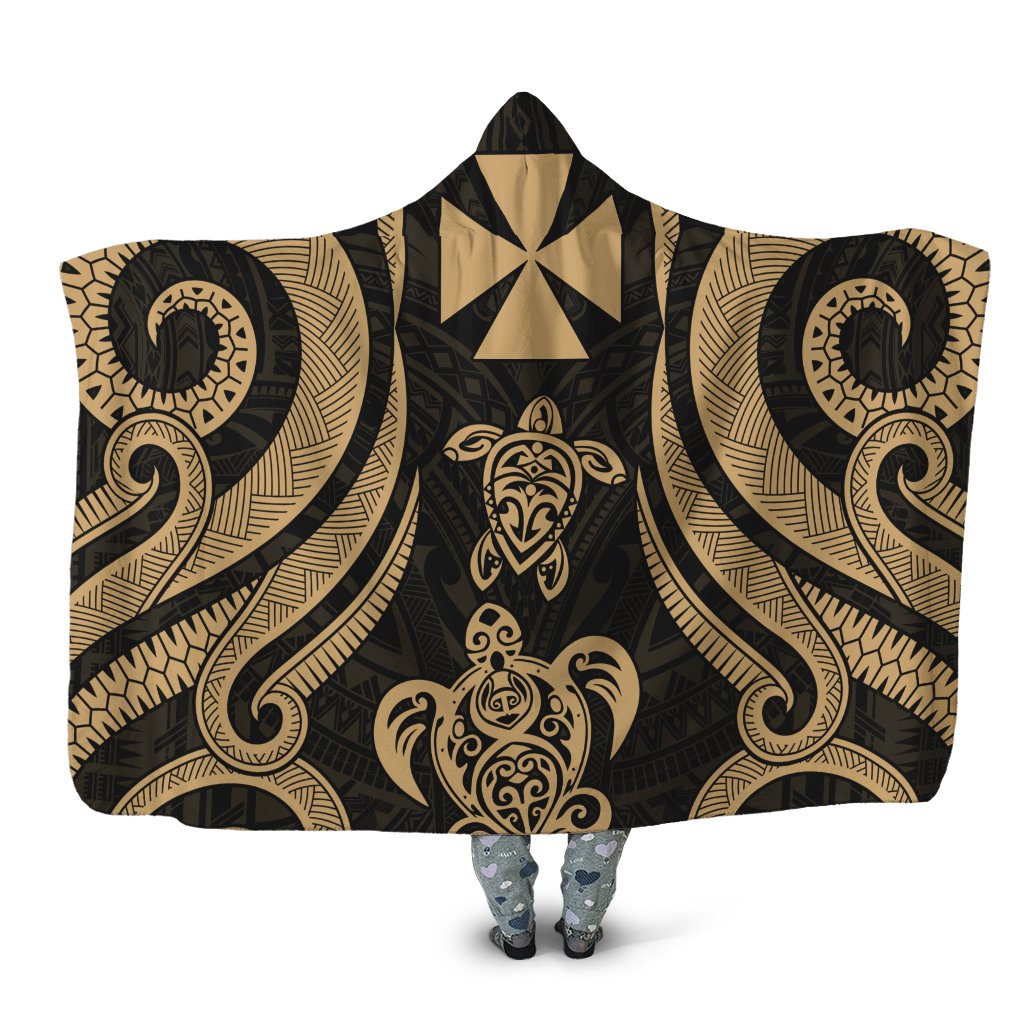 Wallis and Futuna Hooded Blanket - Gold Tentacle Turtle Hooded Blanket Gold - Polynesian Pride