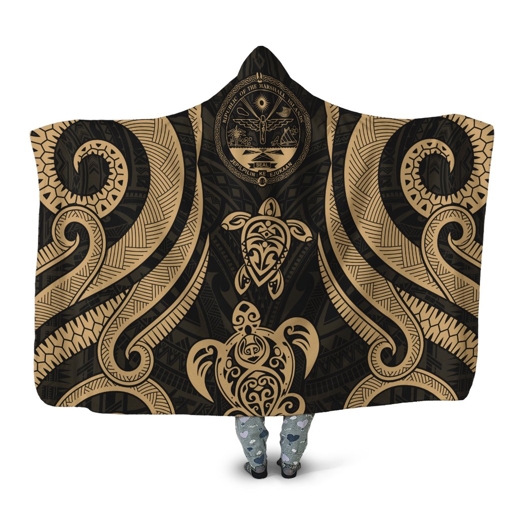 Marshall Islands Hooded Blanket - Gold Tentacle Turtle Crest Hooded Blanket Gold - Polynesian Pride