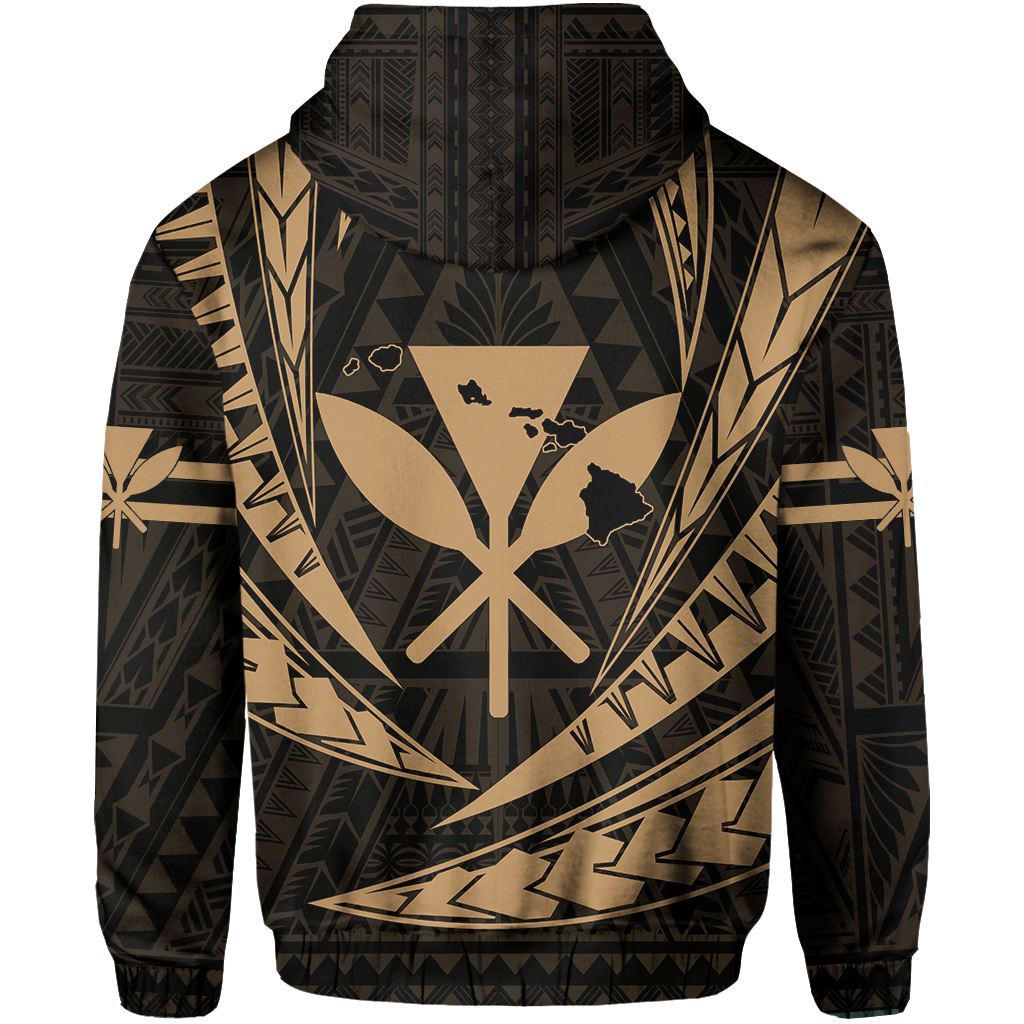 Polynesian Kakau Kanaka Maoli Map Hawaii Zip Hoodie Gold - Polynesian Pride