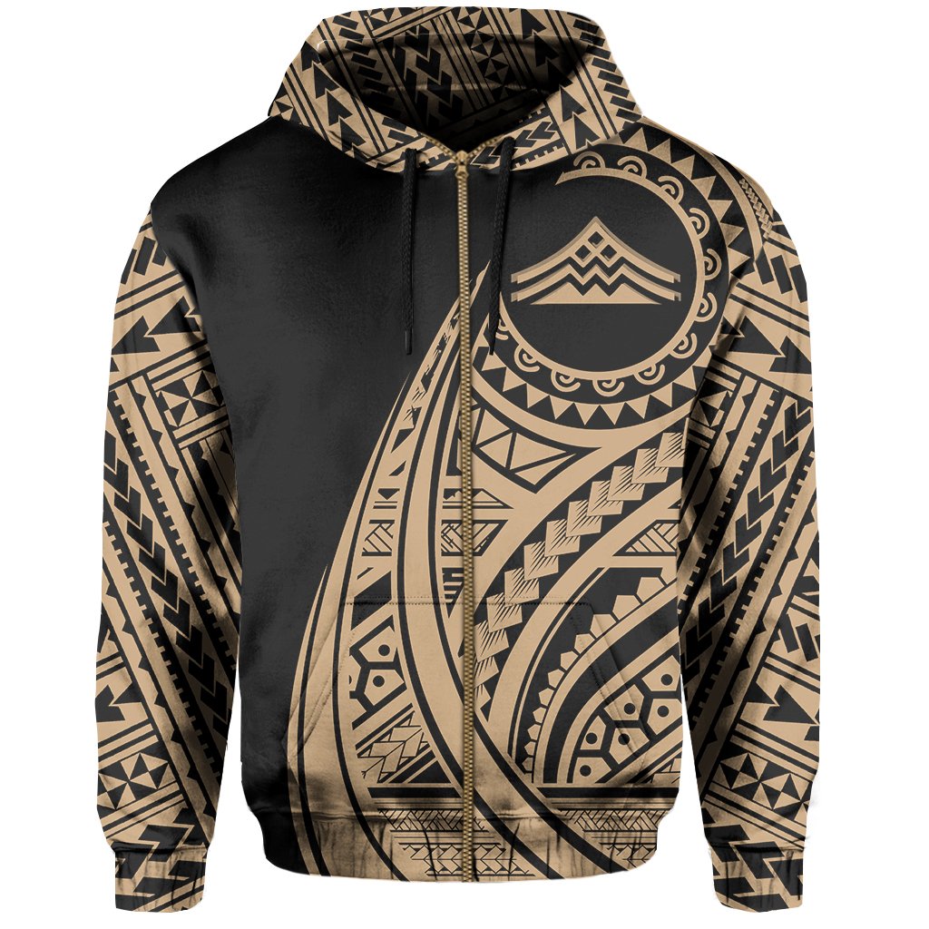 Hawaii Mauna Kea Polynesian Zip up Hoodie Tatoo Style Gold - Polynesian Pride