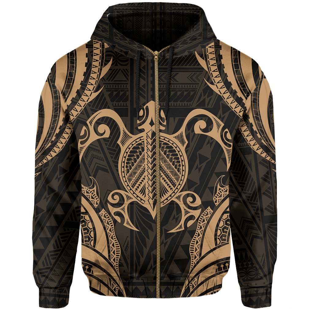 Polynesian Turtle Kanaka Maoli Hawaii Zip Hoodie Gold - Polynesian Pride