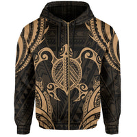 Polynesian Turtle Kanaka Maoli Hawaii Zip Hoodie Gold - Polynesian Pride